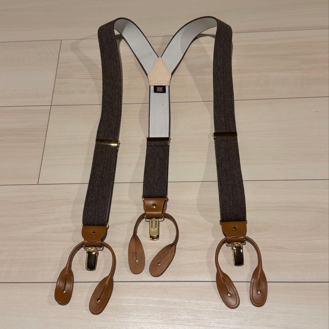  SHURSTONブラウン Y型サスペンダー