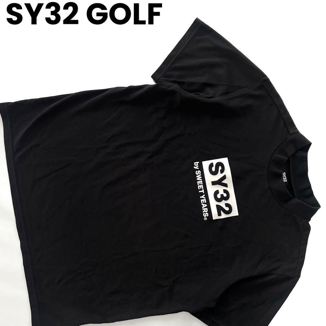 SY32 GOLF ロゴ　半袖シャツ　黒　L モックネック　ゴルフ　ハイネック
