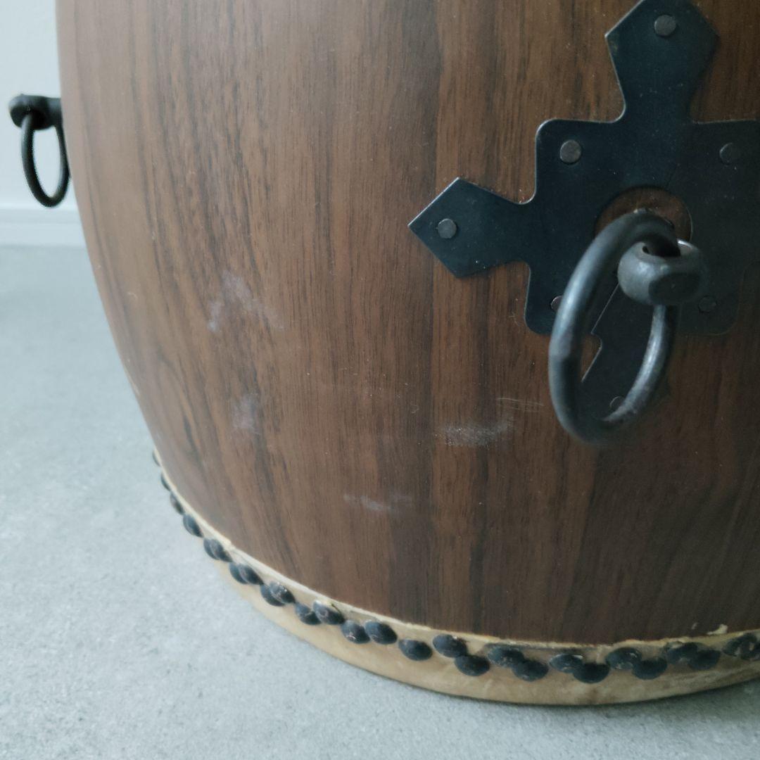 和太鼓 長胴 一尺 φ30cm 木製皮張 鉄製取手4箇所 撥 台付セット