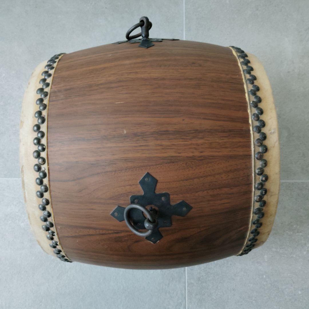 和太鼓 長胴 一尺 φ30cm 木製皮張 鉄製取手4箇所 撥 台付セット