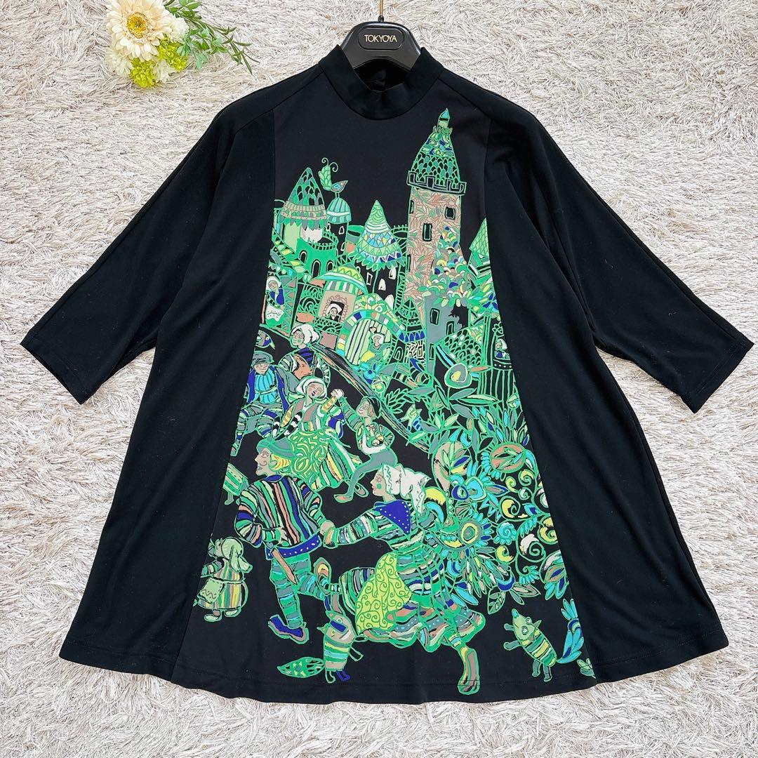 極美品✨TOKUKO 1er VOL 絵画 切り替え フレア チュニック アート