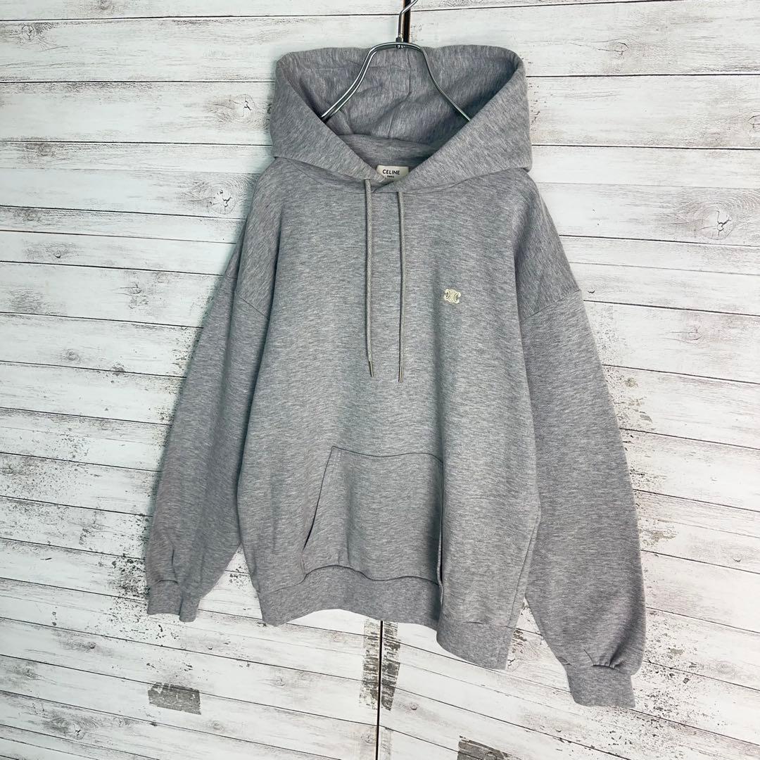 11753【美品】セリーヌ ワンポイント 刺繍ロゴ トリオンフ パーカー グレー