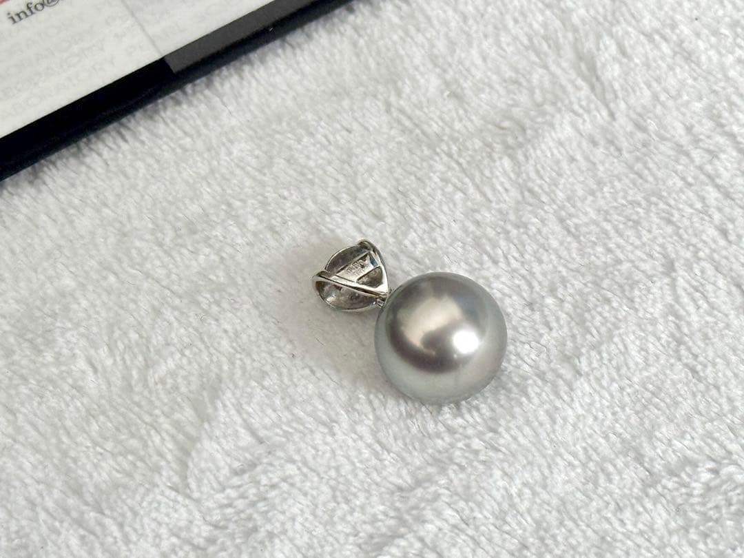 年末セールk14wg黒蝶真珠ダイヤペンダントトップ大粒オーロラオーシャンブルー