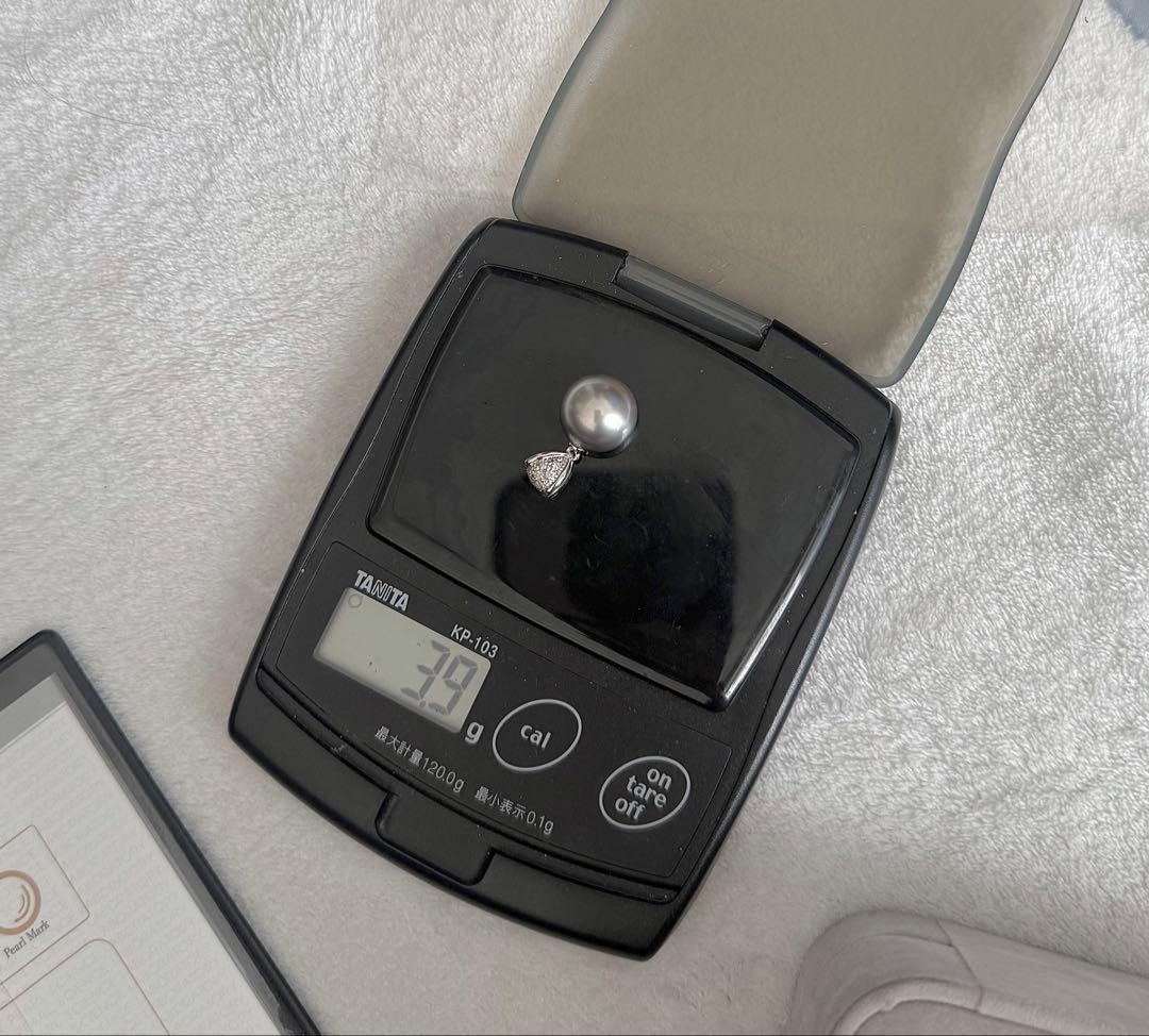 年末セールk14wg黒蝶真珠ダイヤペンダントトップ大粒オーロラオーシャンブルー