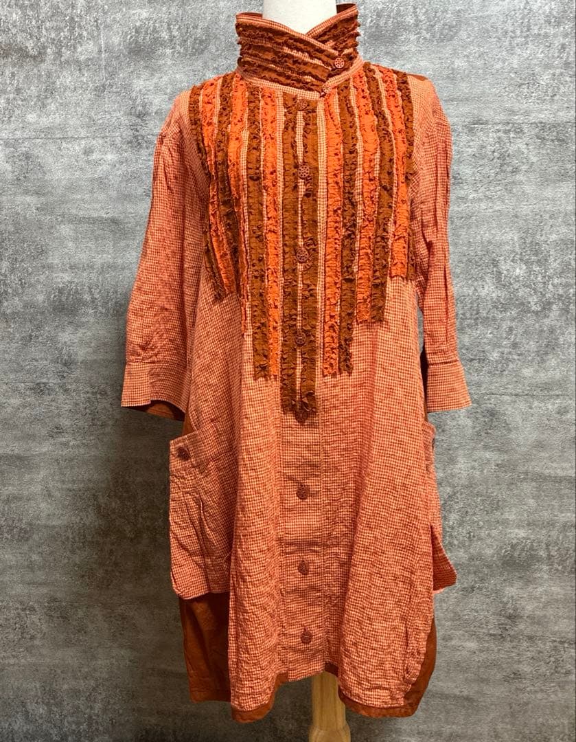 ann吉 センソユニコ フリル　チュニック　バルーン　ギンガムチェック