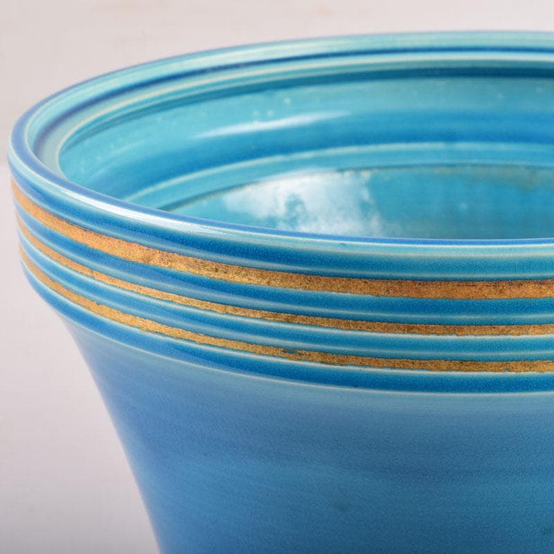 茶道具　京焼　平安昭阿弥造　浅葱　末広形　水指　共箱　C　8415A