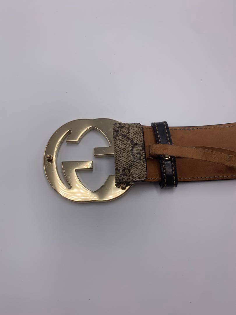 GUCCI GGキャンバス ベルト ゴールド金具　 レザー×キャンバス P55