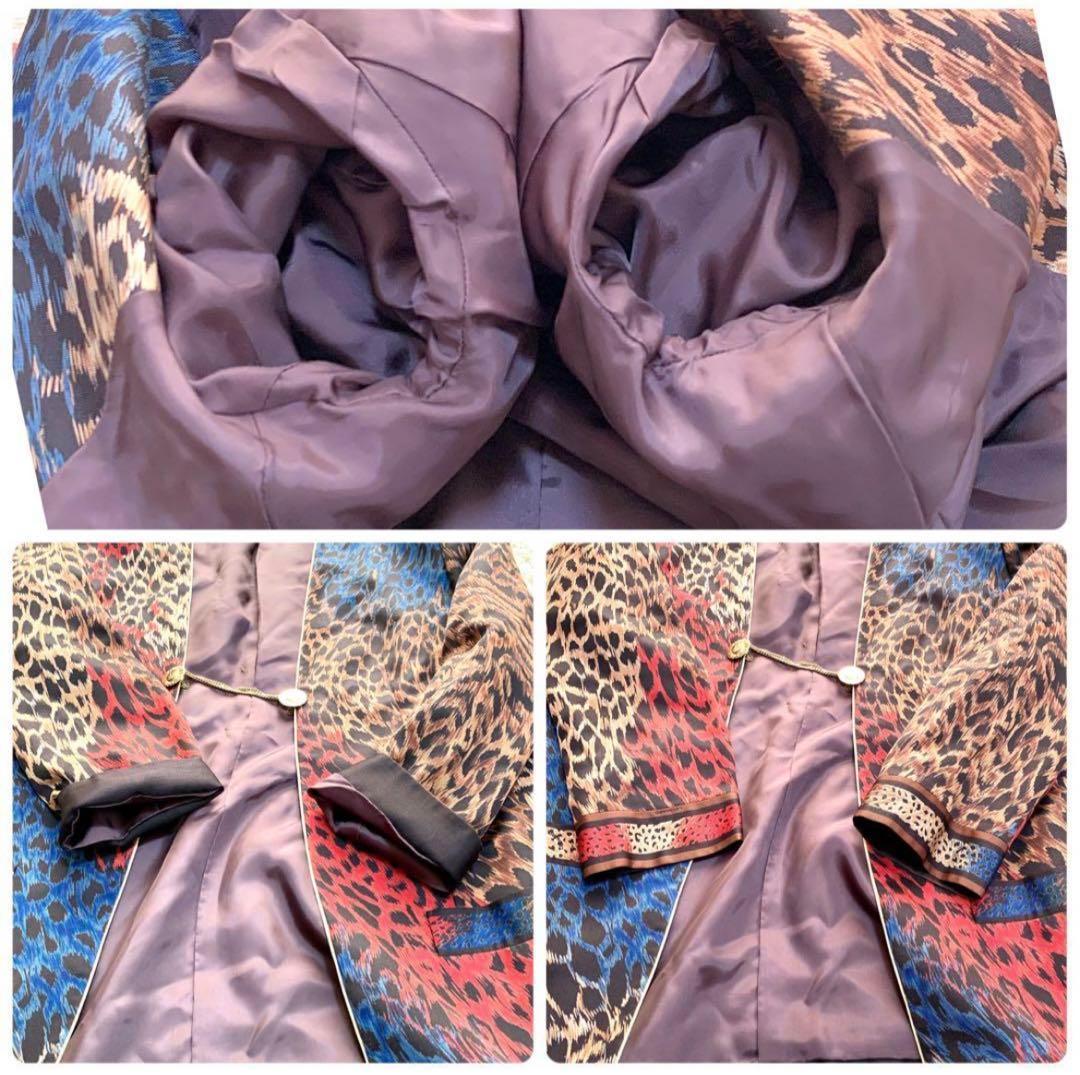 LEONARDレオナール　豹柄　絹シルク ノーカラー上下セットアップ　レオパード