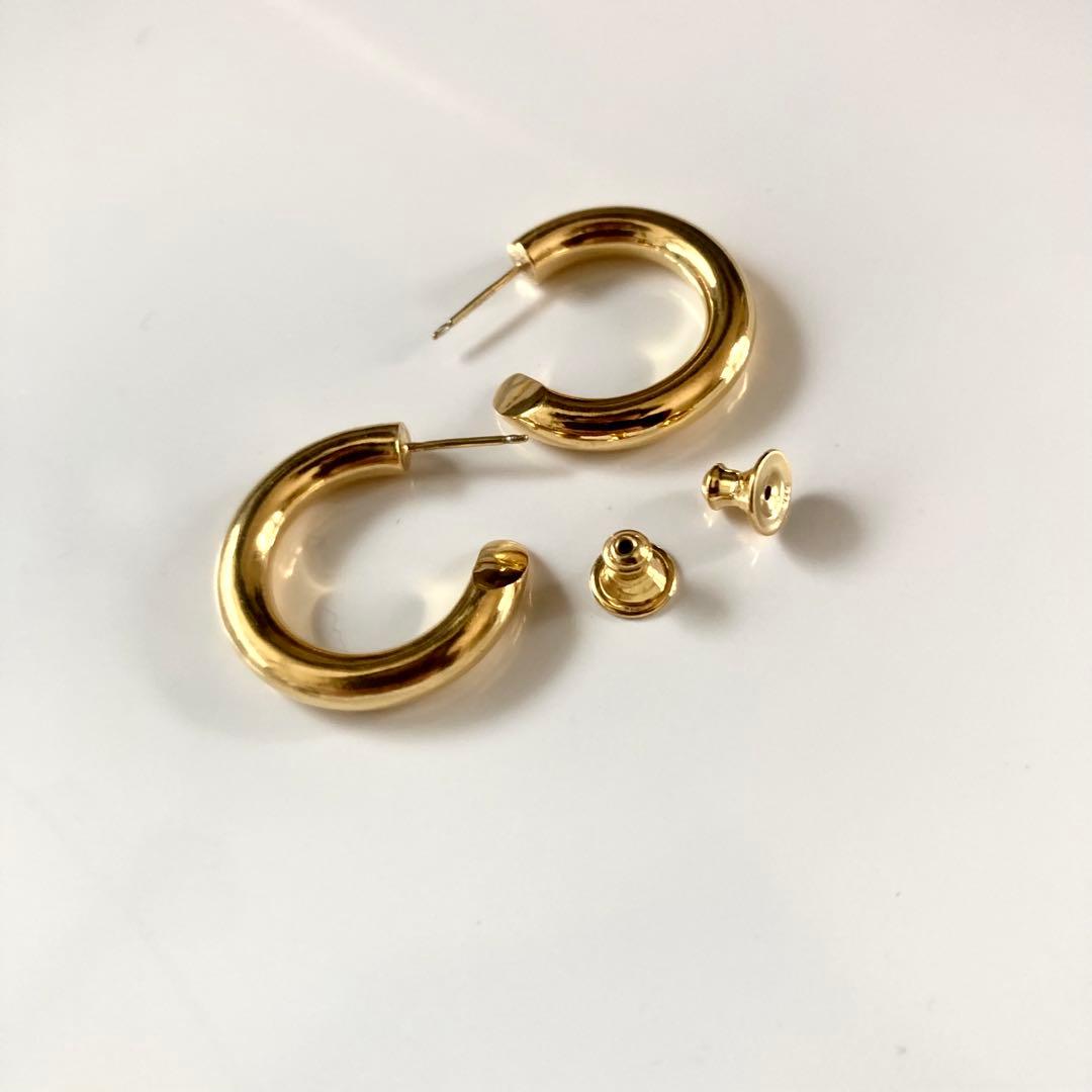 両耳 ゴールド【 4mm×23mm 】18k フープピアス シルバー925