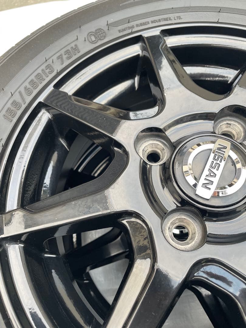 美品深溝23年 ダンロップ155/65R13 ［タイヤホイールセット］黒ホイール