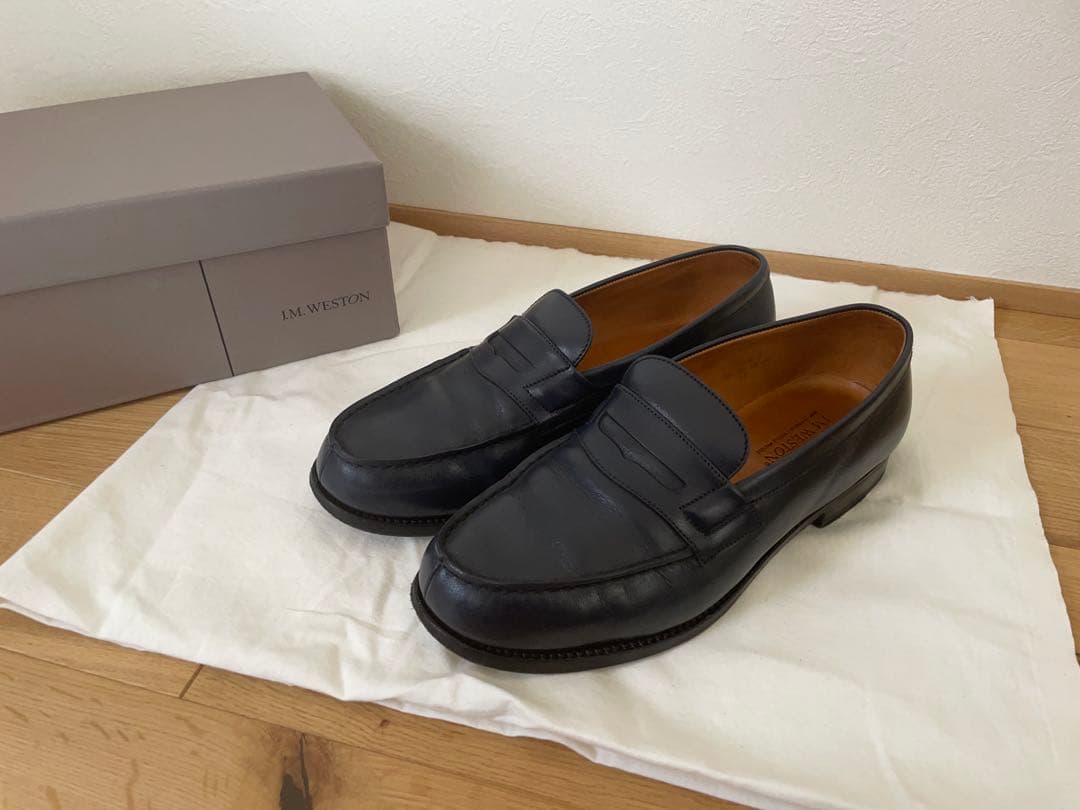 JM WESTON ネイビー レザー ローファー フラットシューズ　25cm