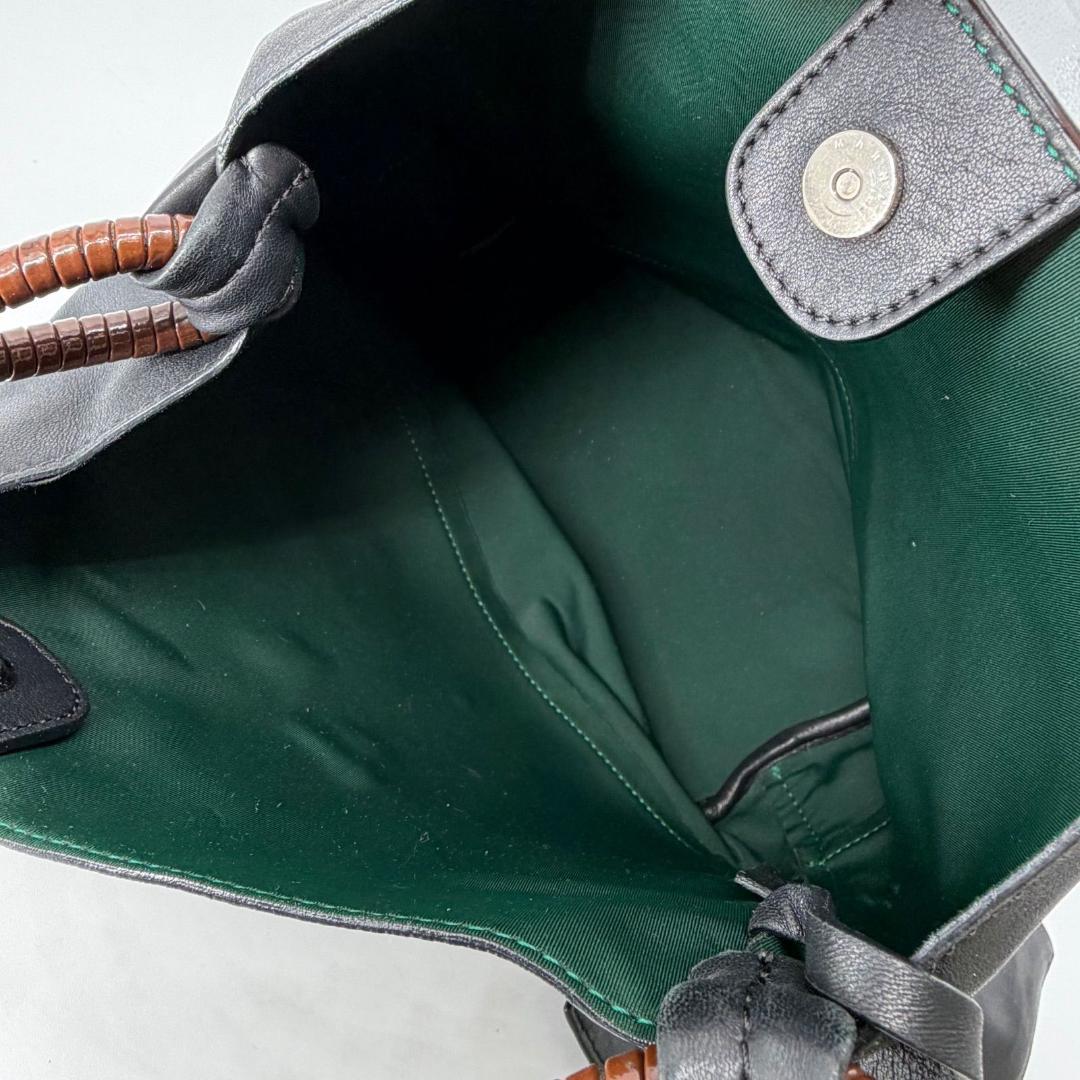 17591✨マルニ ポーチ付き レザー ハンドバッグ ブラック