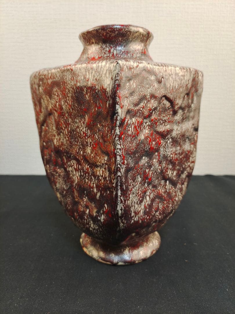 箕面焼　松田箕山　四方花瓶　花器　花生　茶道　茶道具　陶芸　 古美術品　共箱