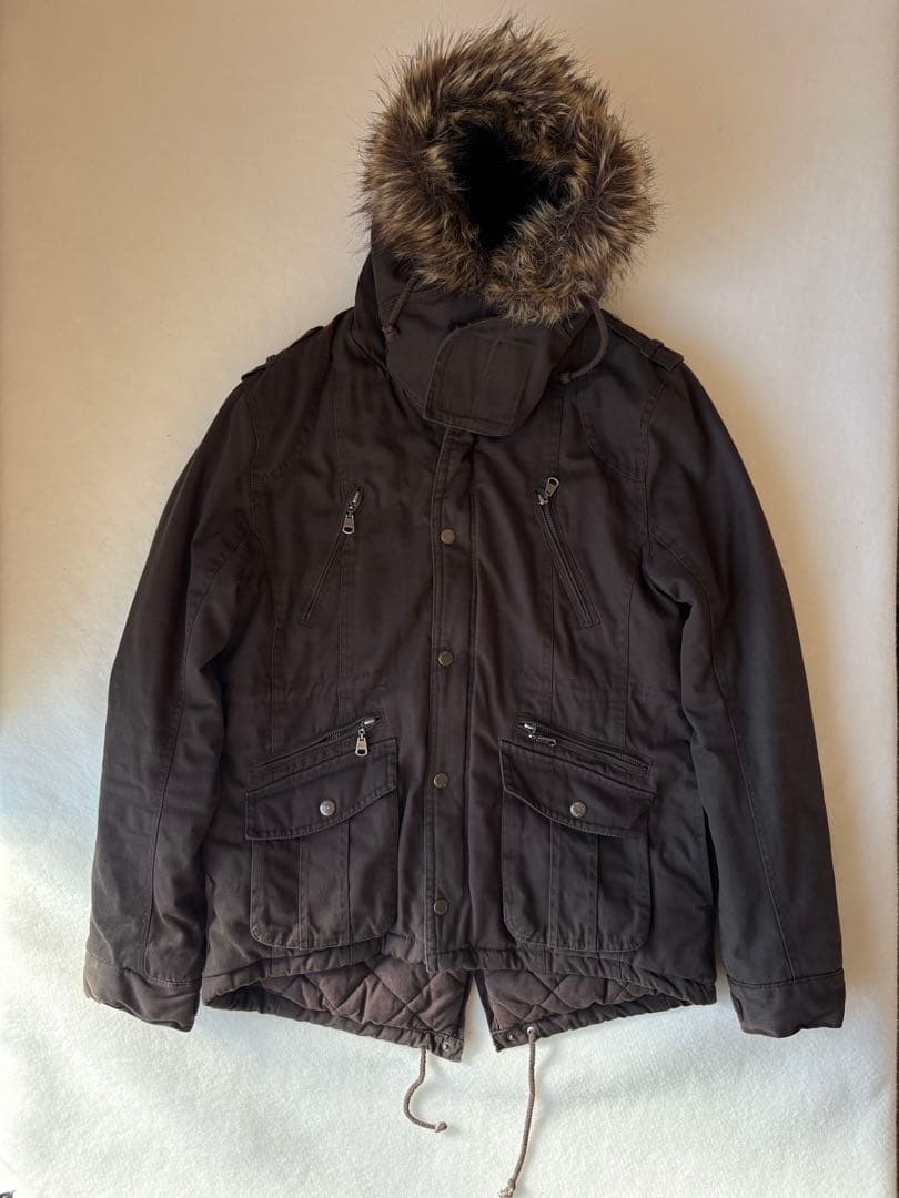 y2k平成ギャル 黒モッズ　ミリタリーフード　ギミック ダークコア小悪魔 ファー