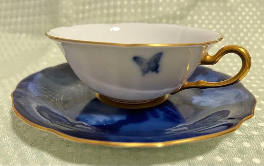 大倉陶園 執事喫茶 スワロウテイル ブルーバタフライカップ＆ソーサー 1客