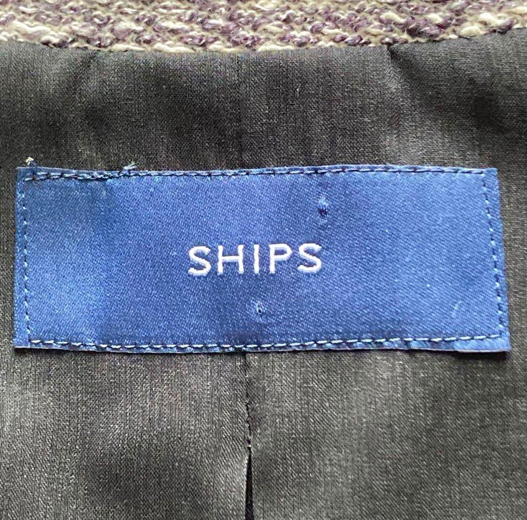【SHIPS】ツイード調 スーツ セットアップ スカート ノーカラー 裏地付き