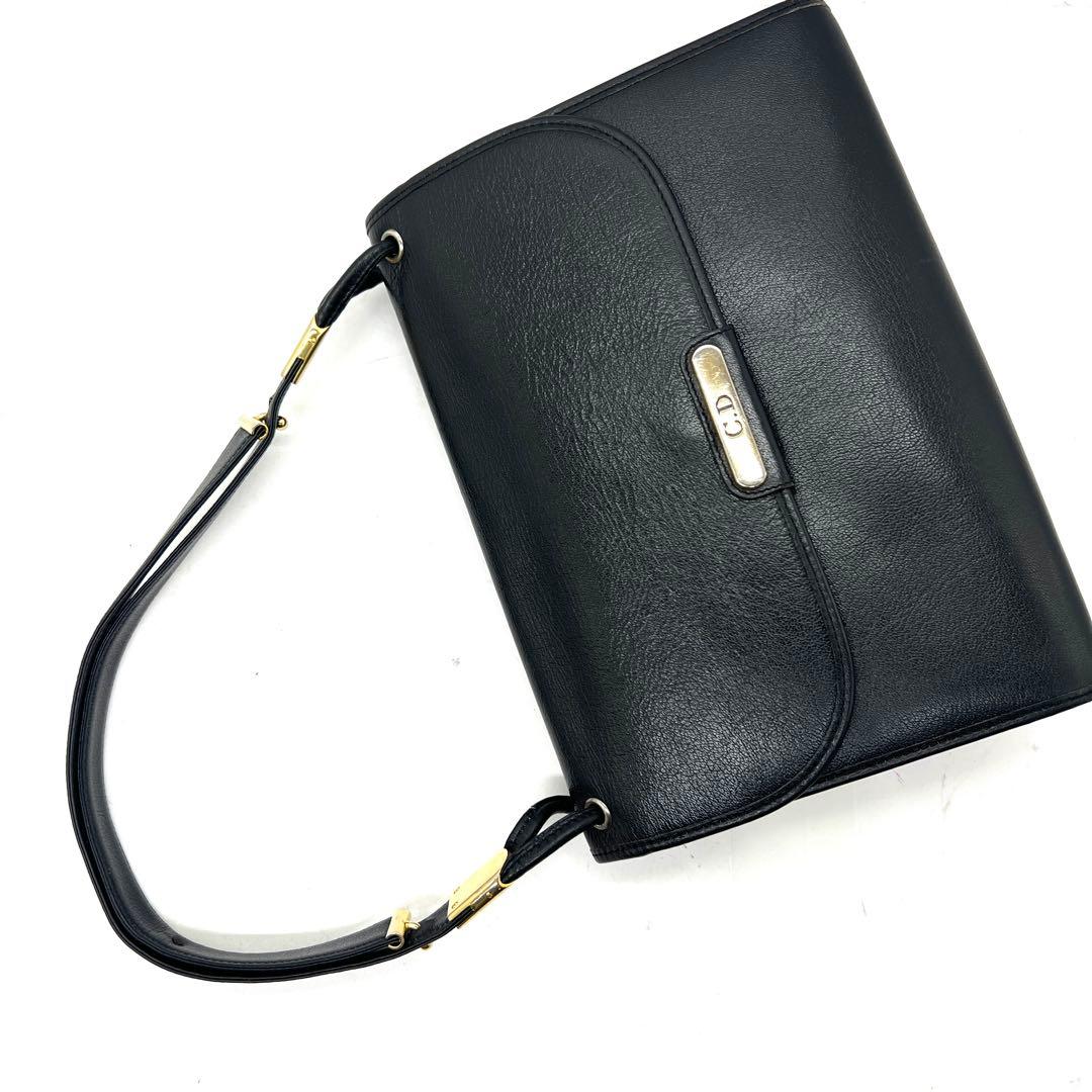 【美品】ディオール ハンドバッグ ゴールド金具 シボレザー ブラック
