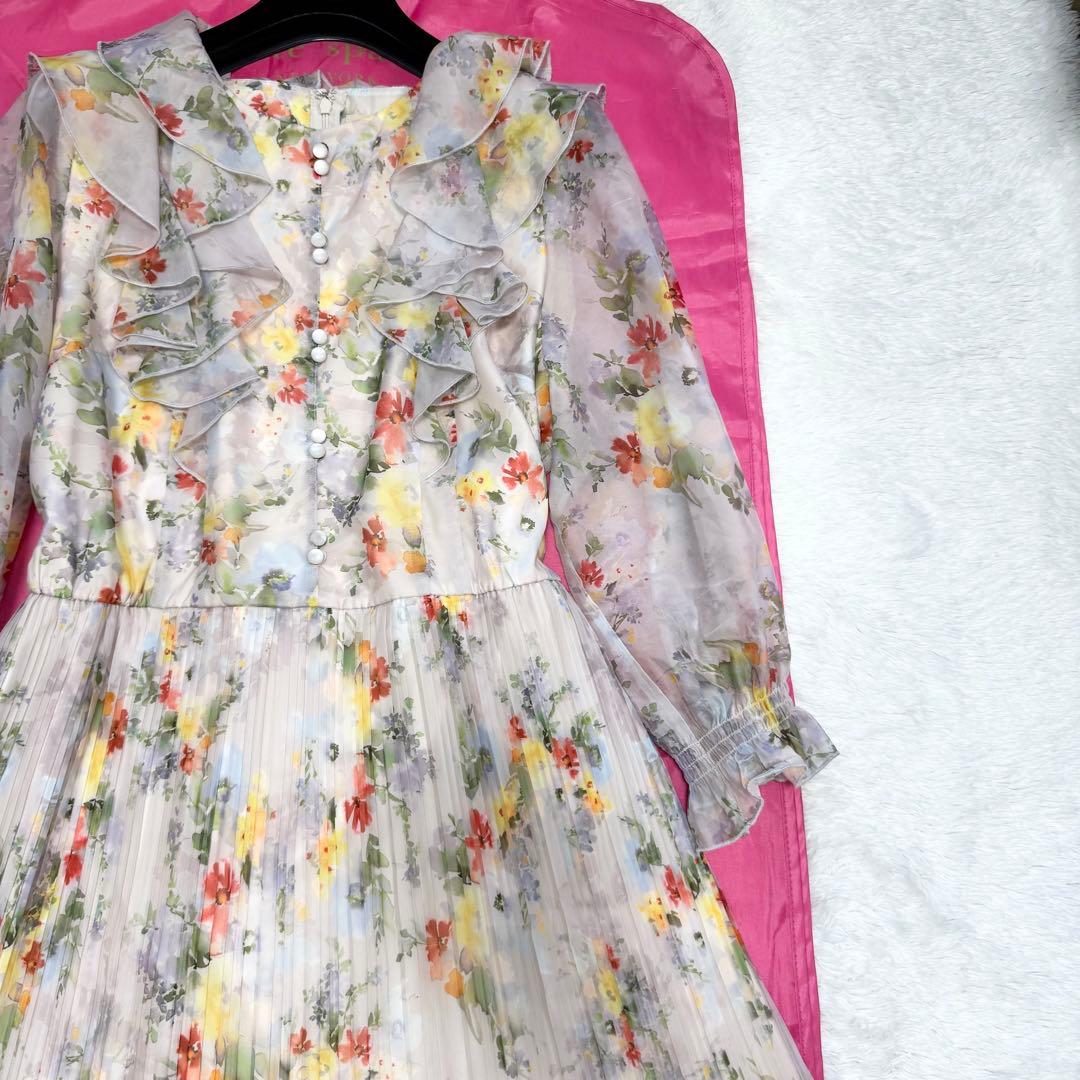 【極美品✨】ローズティアラ　フリルフラワープリーツワンピース　46