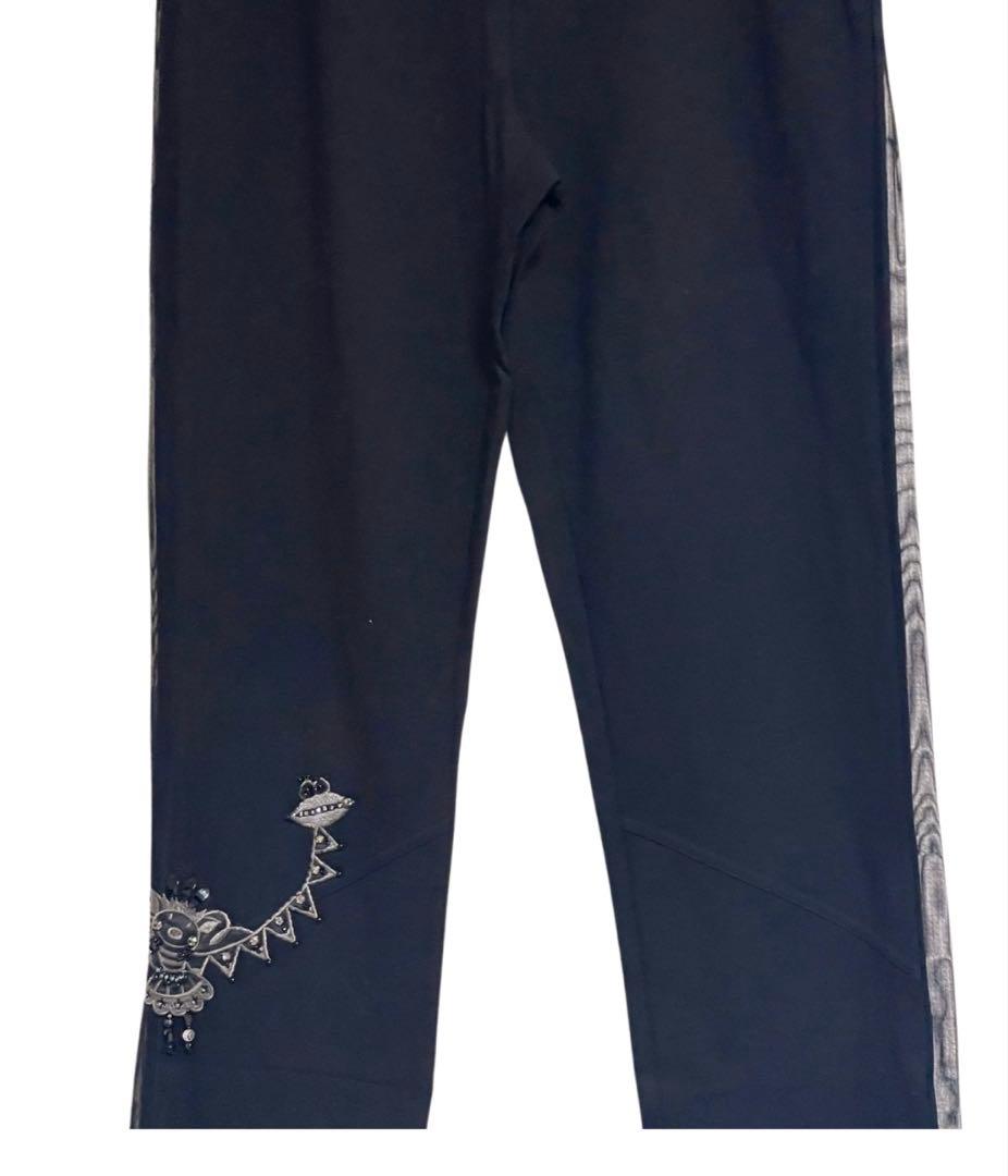 新品アルベロベロブタちゃん刺繍ジュエル素敵黒楽々ウエストゴムパンツサイズL豪華