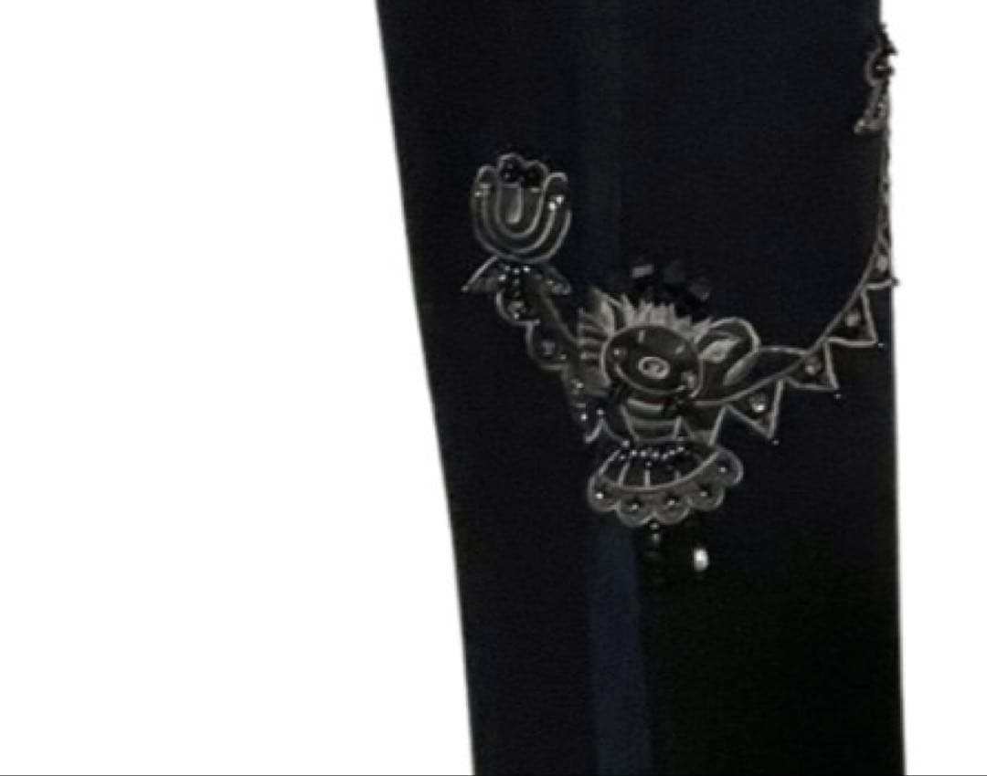 新品アルベロベロブタちゃん刺繍ジュエル素敵黒楽々ウエストゴムパンツサイズL豪華