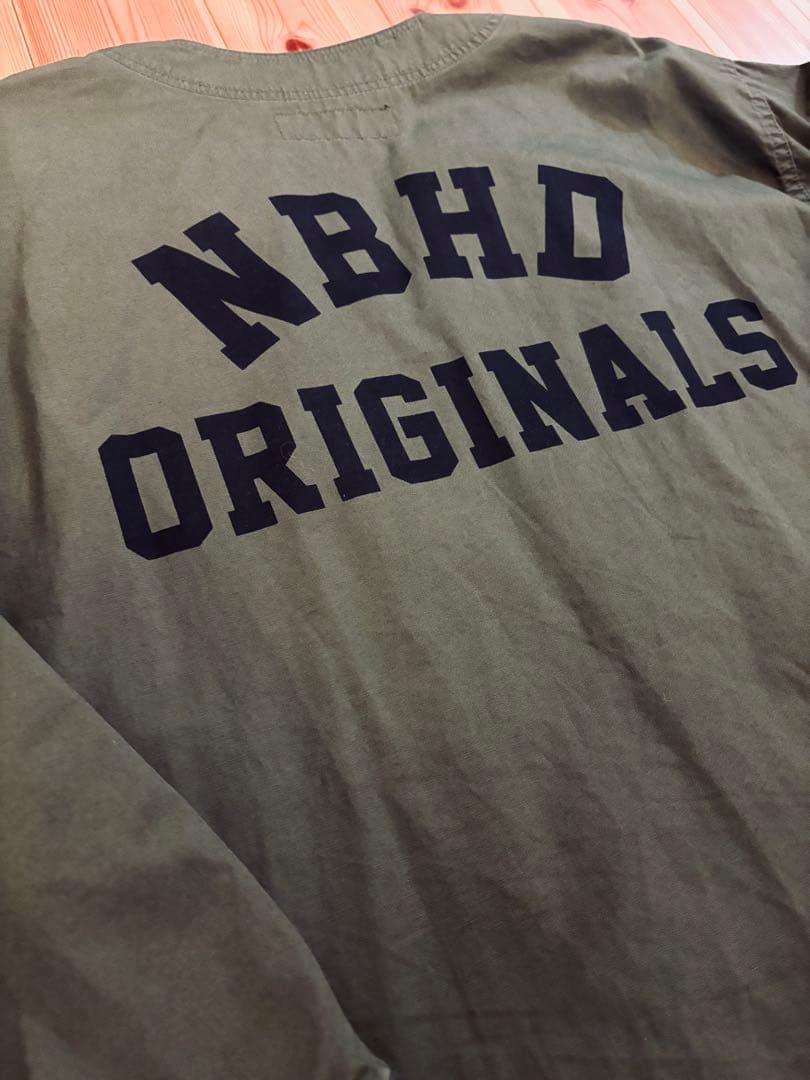 【美品】NEIGHBORHOOD collarless shirt カーキ