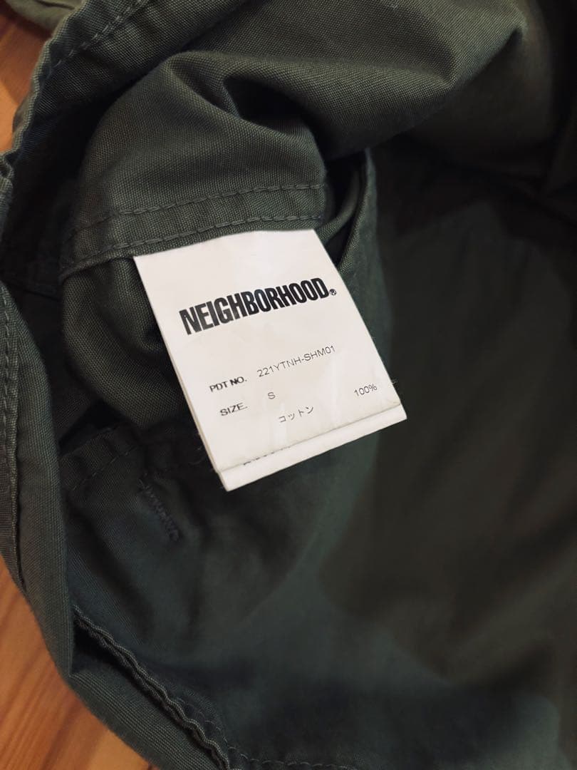 【美品】NEIGHBORHOOD collarless shirt カーキ