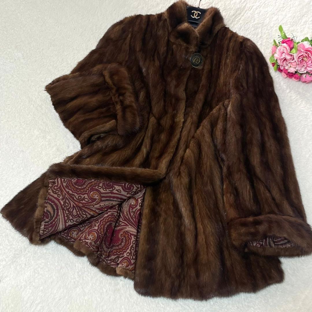 なめし柔らか◎デミバフミンク 本毛皮 ファーコート XL相当 リアルファー