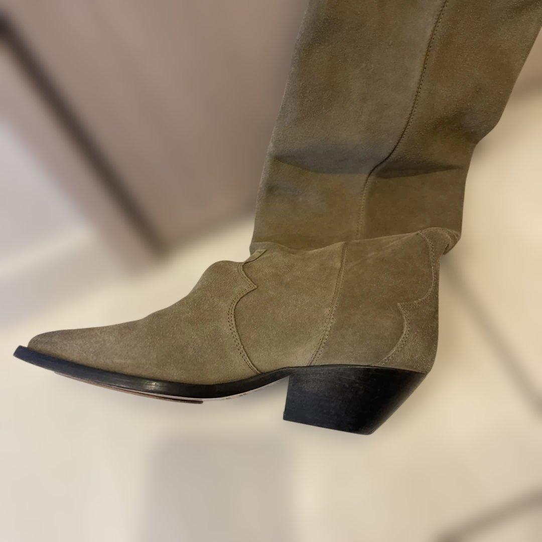 イザベルマランベージュスエード ロングブーツ スカラップデザインサイズ37美品