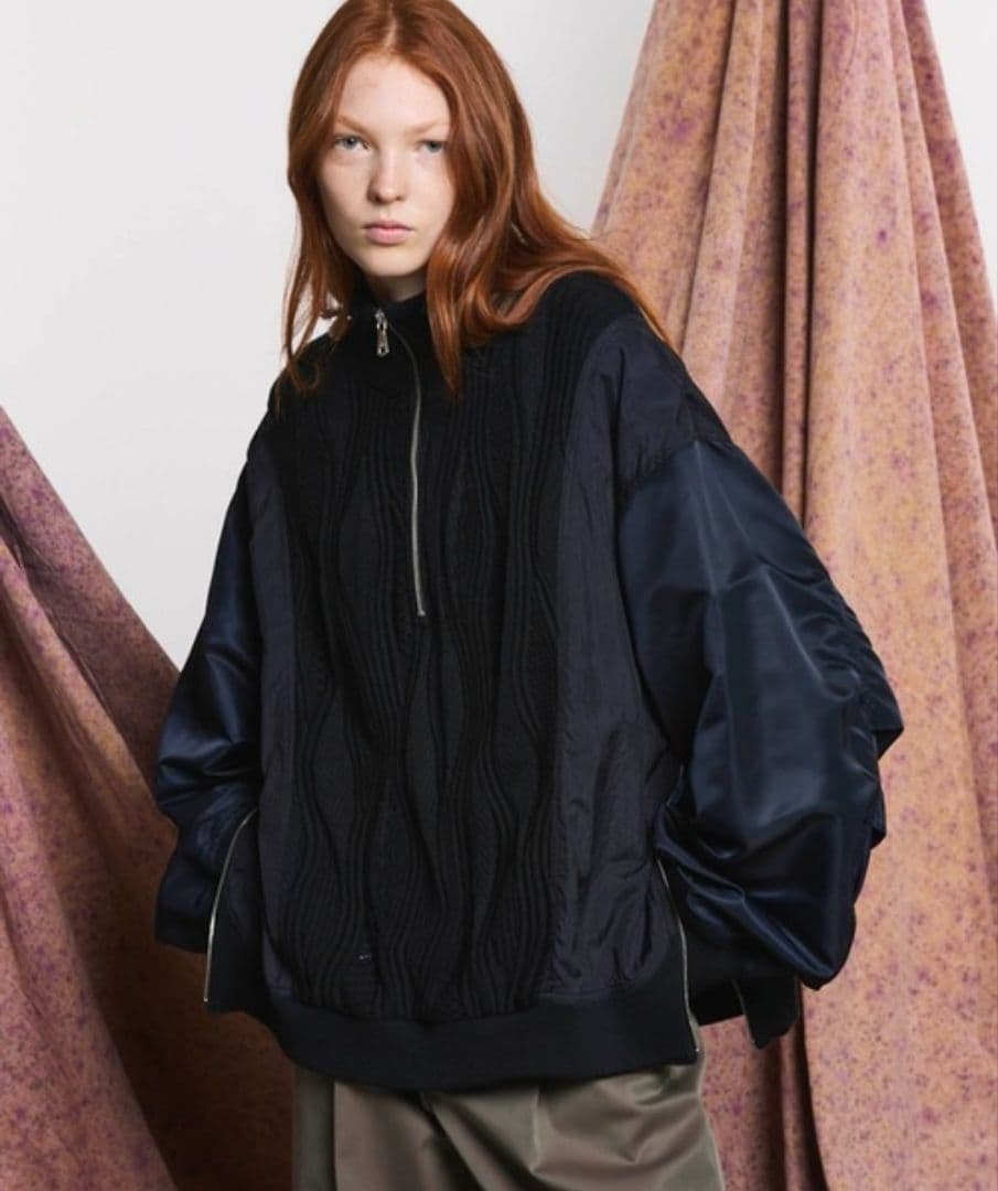 【完売品】異素材ドッキングプライムオーバーハーフジッププルオーバー