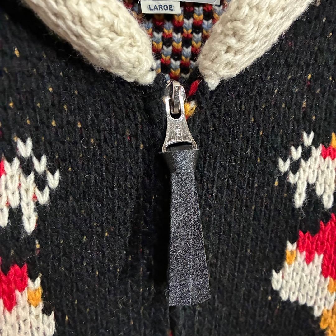 【最高デザイン】ヒューストン　ビッグタイガーロゴ　カウチンジップニット　L