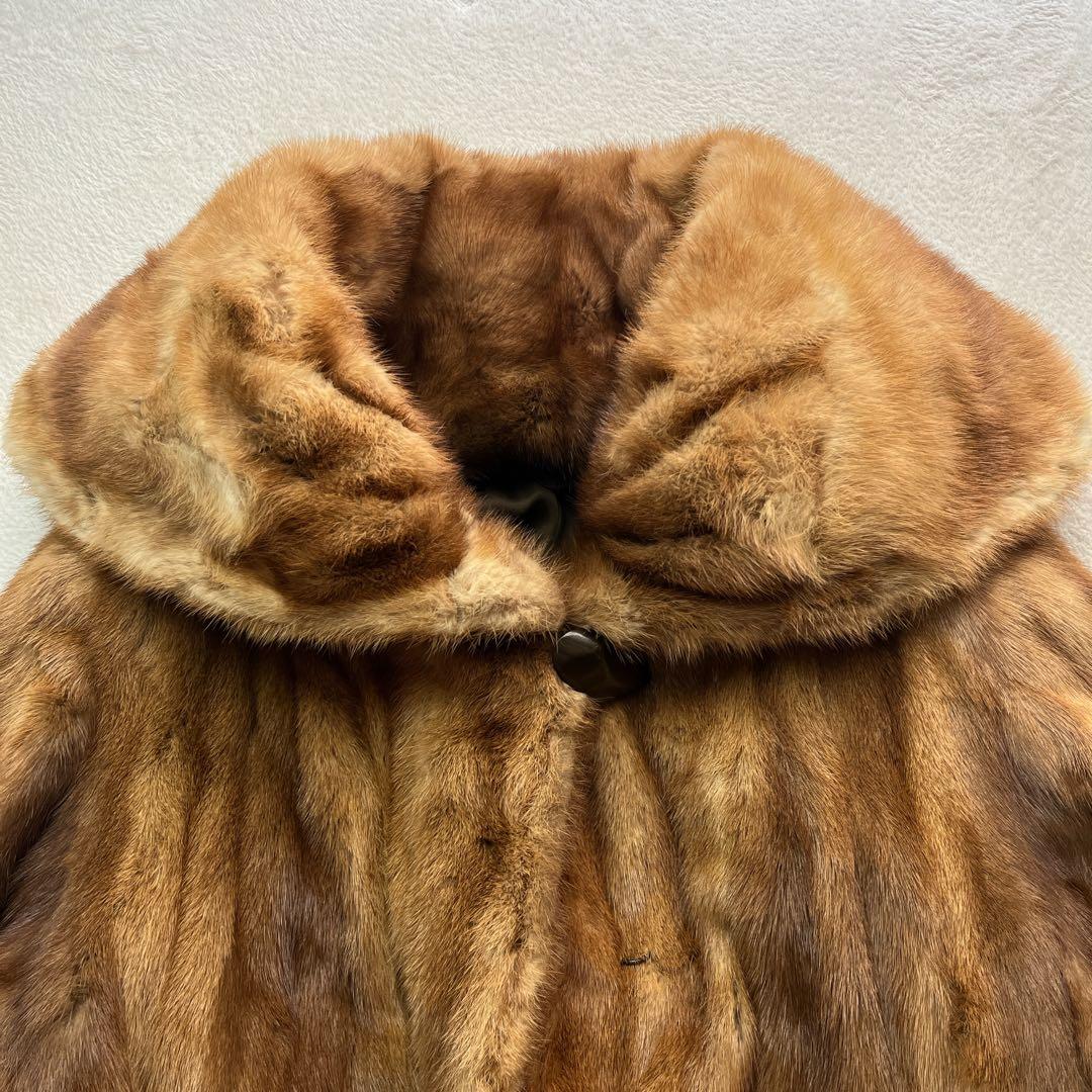 毛皮 ミンク ゴールデンミンク パステルカラー ビッグカラー ロングコート 裾広