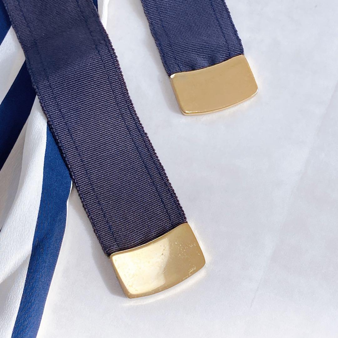 美品 フェラガモ シルク100 シャツワンピース ロゴボタン グログランリボン