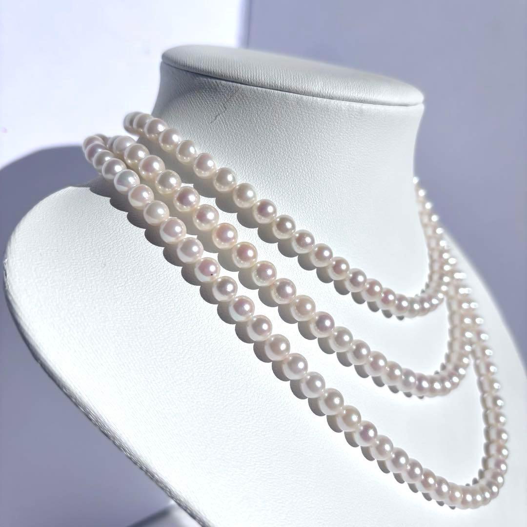 百貨店購入✨干渉色◎ あこや真珠パールロングネックレス 2連3連　120cm