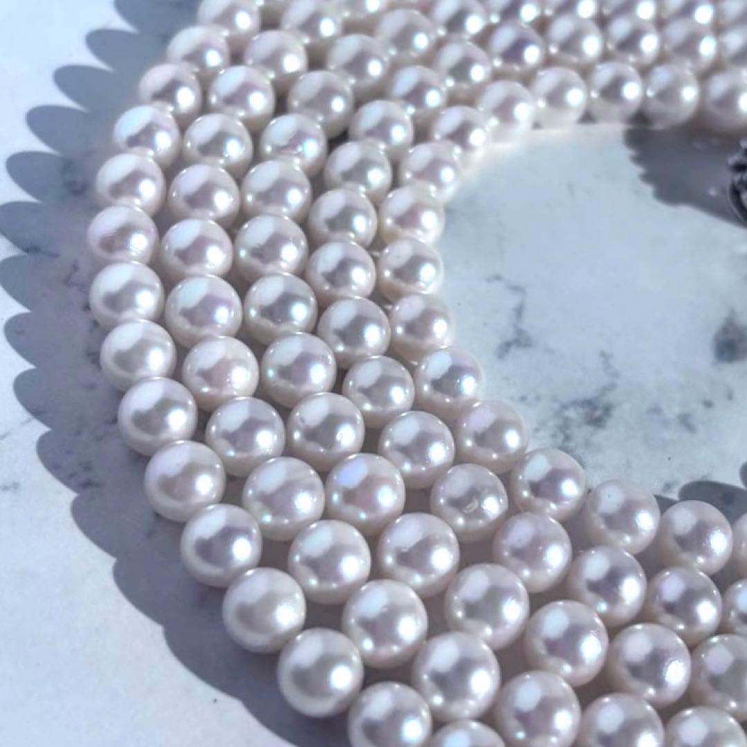 百貨店購入✨干渉色◎ あこや真珠パールロングネックレス 2連3連　120cm