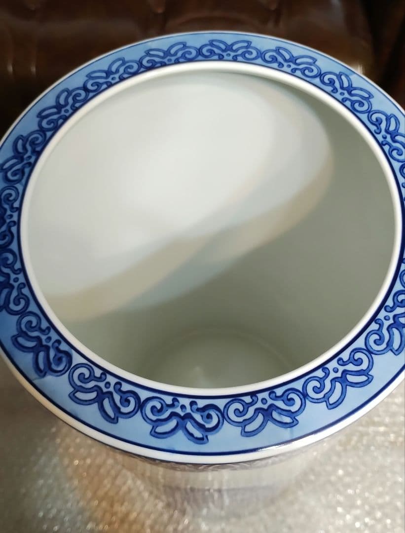 美品　有田焼 　傘立て　陶器　哲山作　染付　山水絵