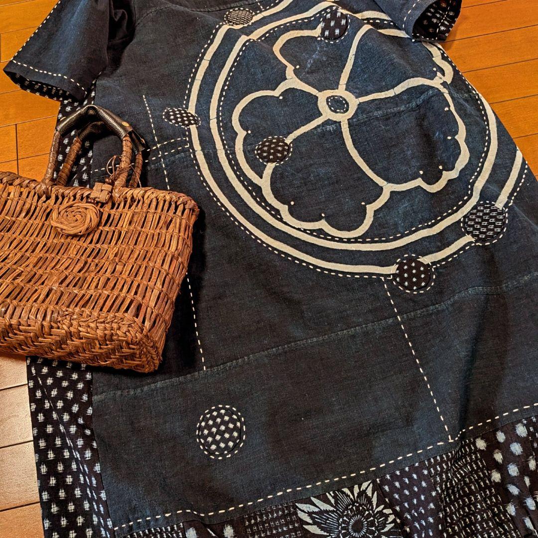 藍染家紋風呂敷♥古布リメイクワンピース　フォーウェイタイプ