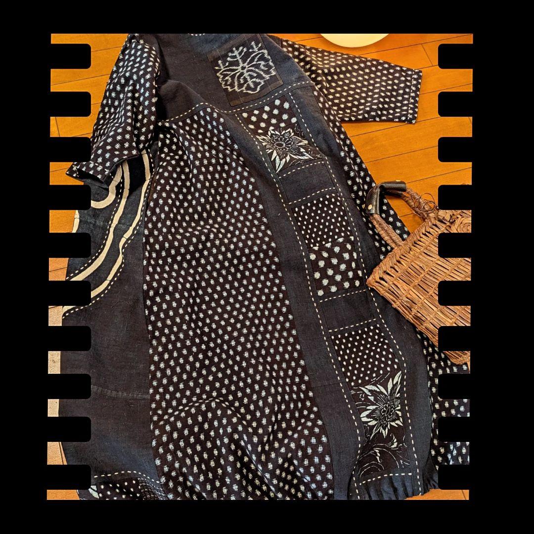 藍染家紋風呂敷♥古布リメイクワンピース　フォーウェイタイプ