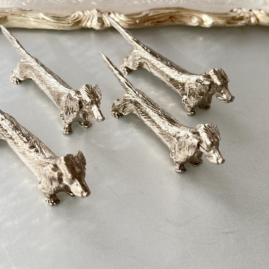 【仏蘭西】 ダックスフンドのナイフレスト 5個組【シルバープレート】