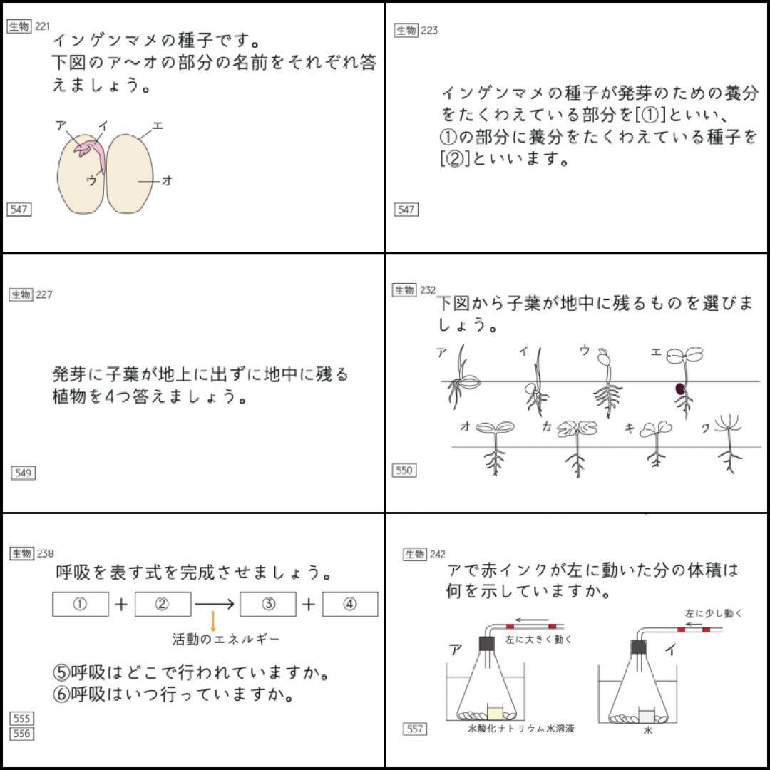 中学受験　暗記カード　理科 　生物　サピックス　予習シリーズ　コアプラス