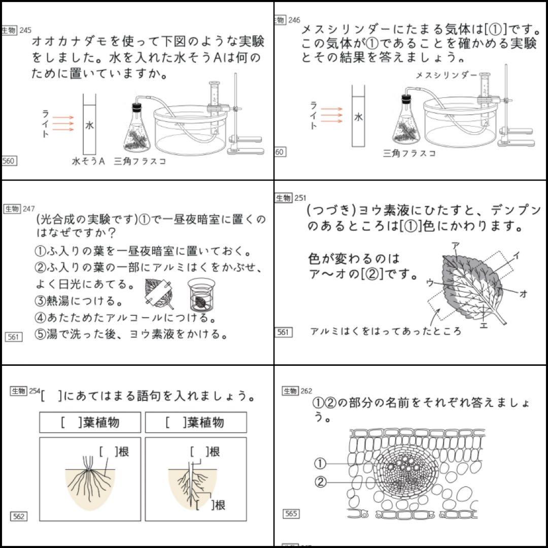 中学受験　暗記カード　理科 　生物　サピックス　予習シリーズ　コアプラス