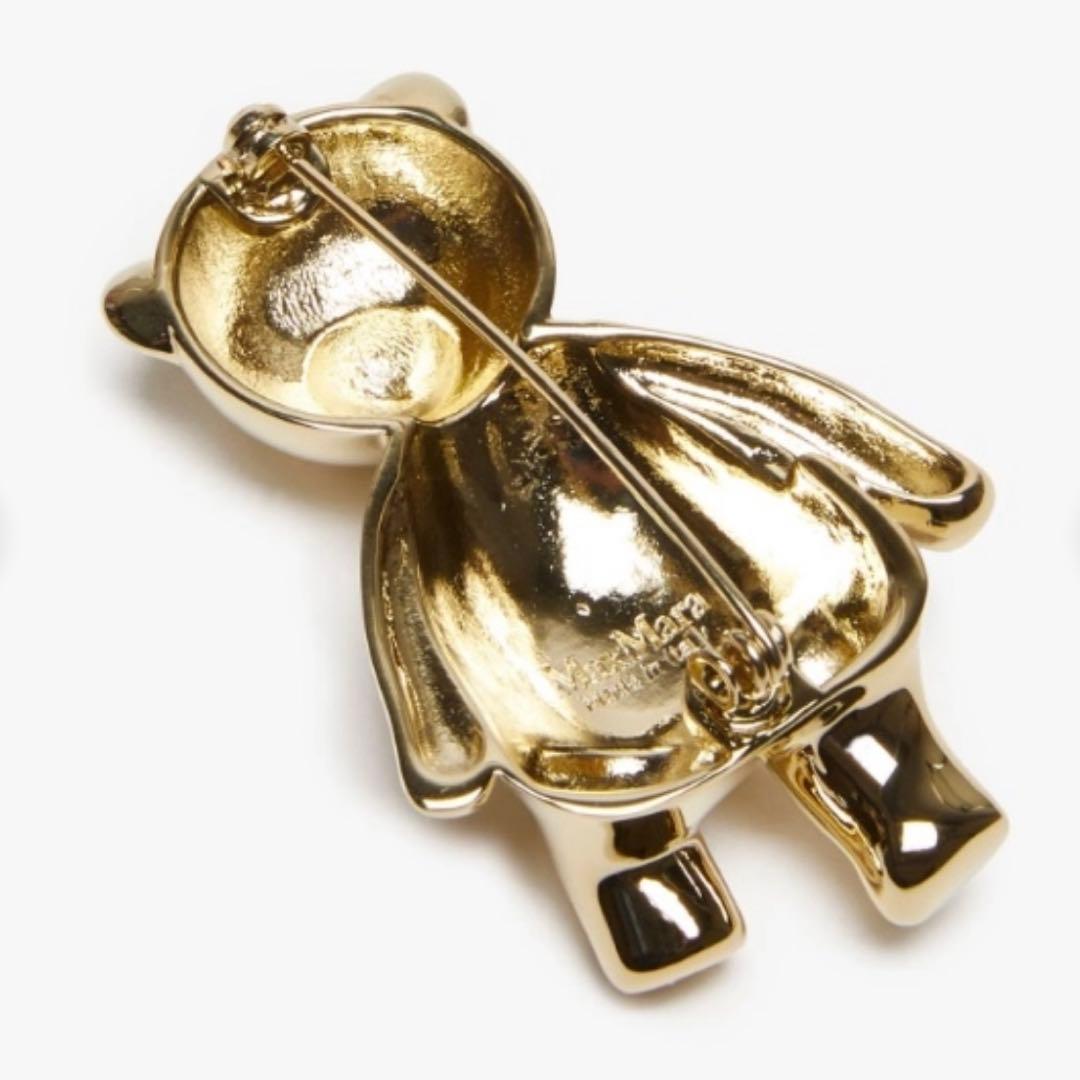 新品 MaxMara SHINYメタルテディブローチ White