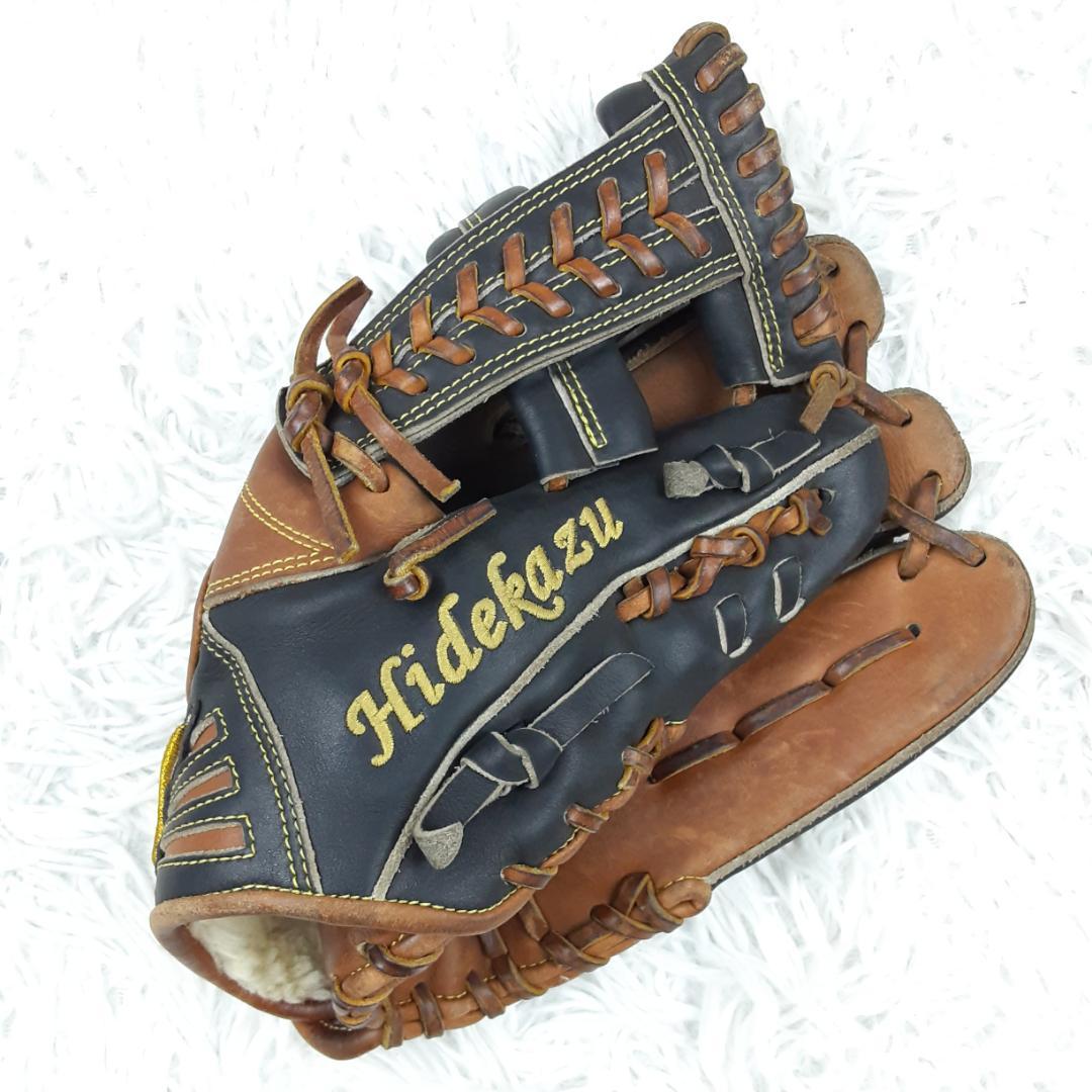 美品◎MIZUNO PRO ミズノプロ オーダー硬式内野用グローブ 黒茶 刺繍入
