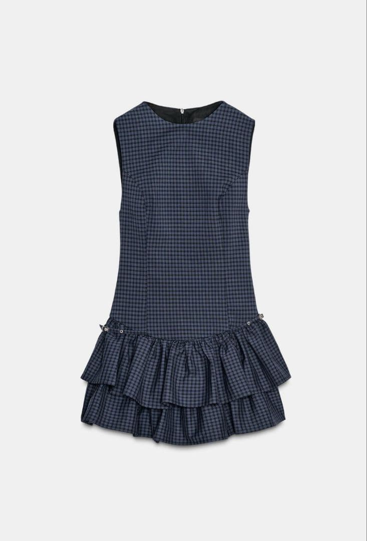 ZARA フリル付きチェック柄ショートワンピース