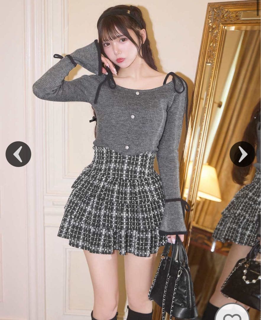 ミシェルマカロン チェックツイードフリル美脚スカート