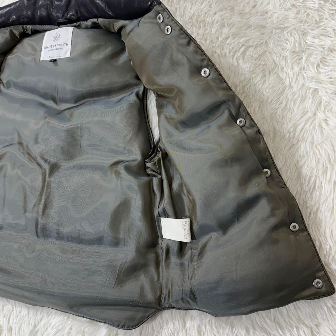 UNITED ARROWS ダウンベスト ラムレザー 羊革 ブラック 本革 S