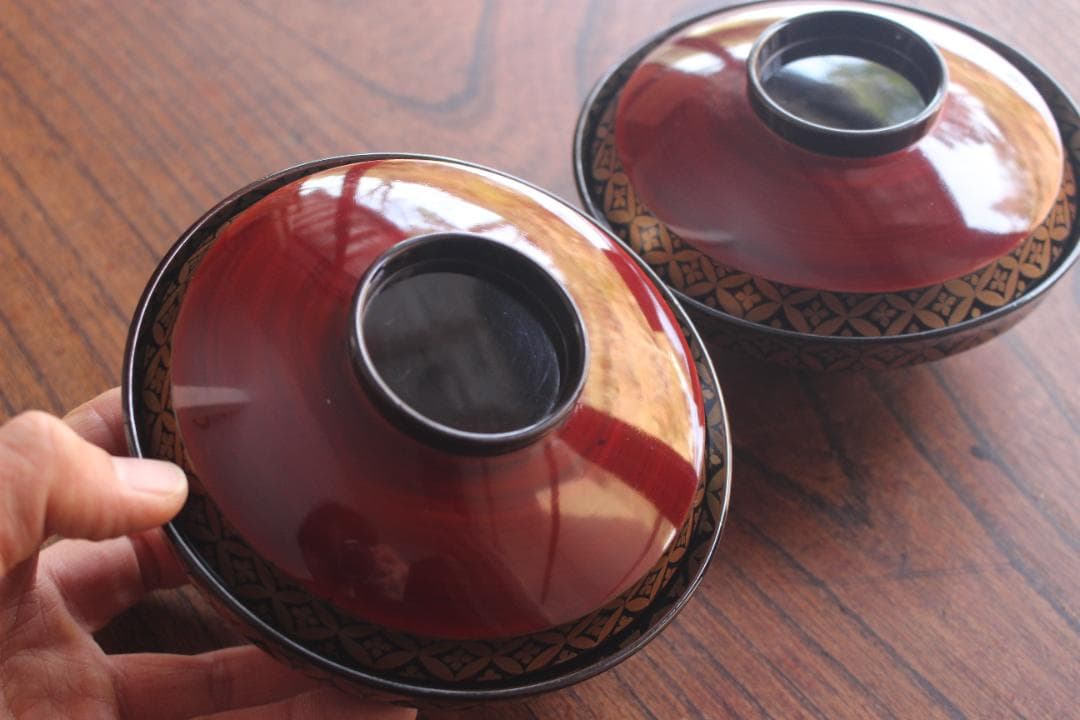 小傷有！極上溜塗に優美な七宝蒔絵の映えるお椀2点（検輪島塗懐石椀蒔絵椀