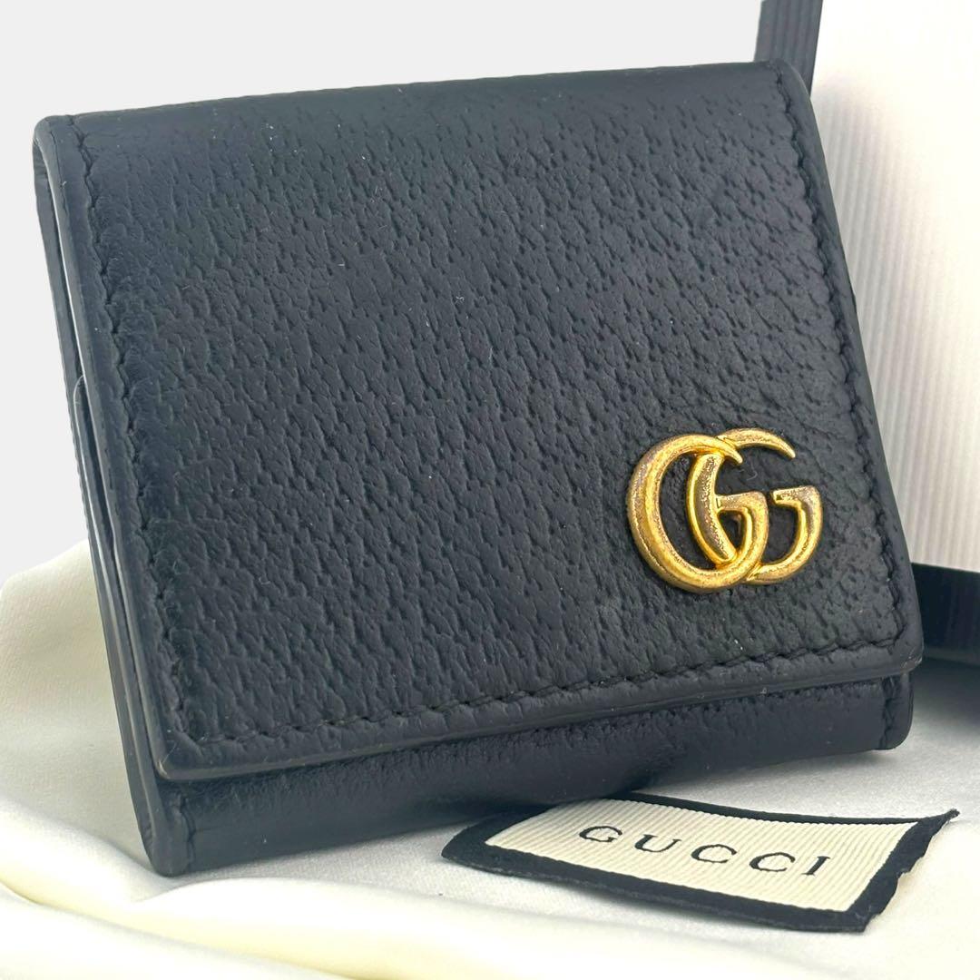 良品 グッチ GGマーモント ケース 473959 レザー ブラック