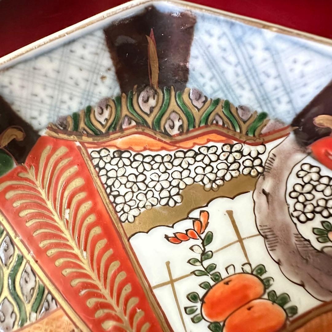 2203様感謝‼️四季にうるわし‼️伊万里錦手若松＆橙＆ふきよせ　兜菱形刺身皿5客