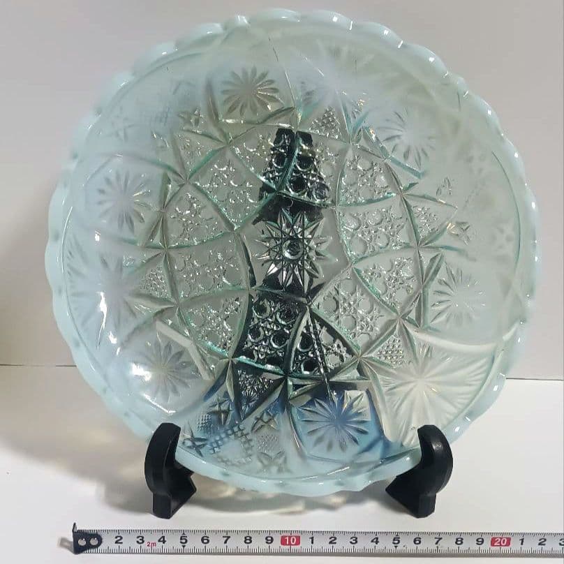 【骨董】大正ガラス 青色乳白色 時代ガラス オパールセントガラス ウラン反応