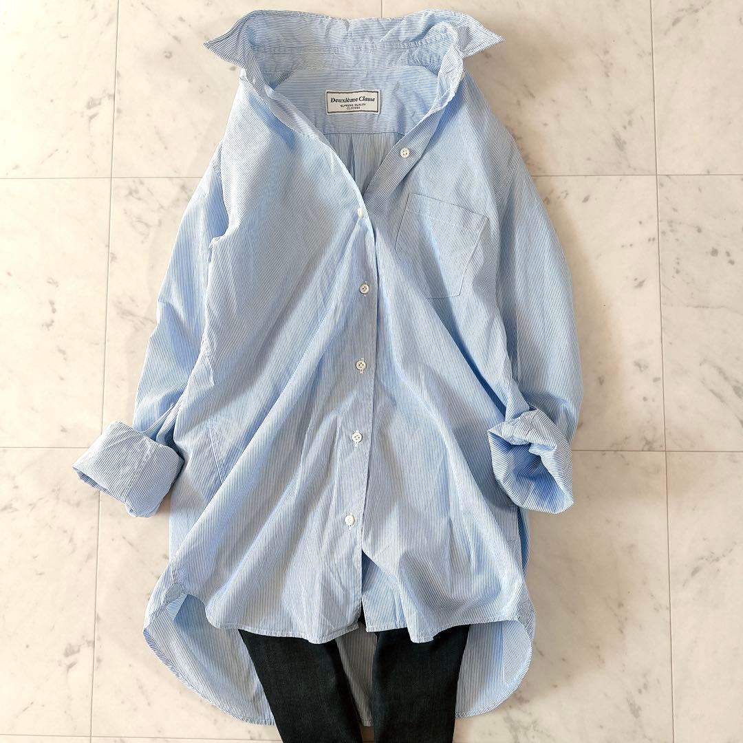 美品♪ドゥーズィエムクラス ワイヤーWASHシャツ ストライプシャツ 長袖 人気